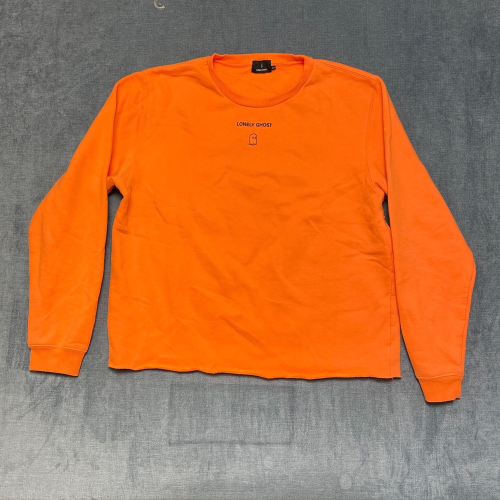 Lonely Ghost Sweatshirt Womens 2XL Orange Text Me When You Get Home Crew Neck